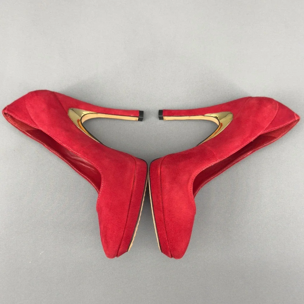 Alice + Olivia by Stacey Bendet Red Suede Platform Stiletto Heels Size‎ 8US/38.5